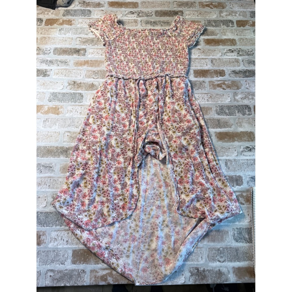 Art Class Girls XL 14/16 Floral High-Low Maxi Romper Dress Pink Yellow Boho Smoc